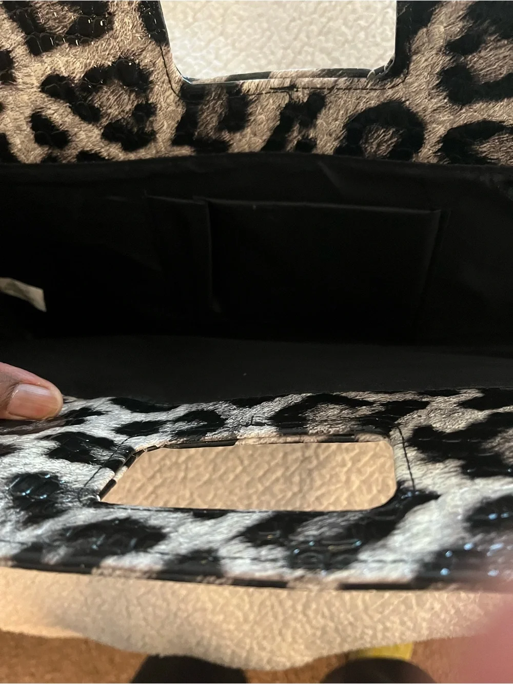 Leopard Print Cutout Handle Clutch - Black & Brown